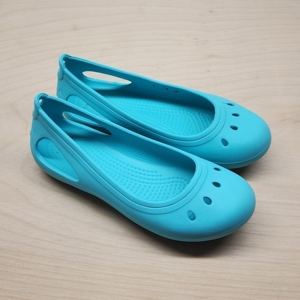 Crocs Kadee Flats Slip On Shoes Sandals Youth Sz J1 Teal 15610 NICE!